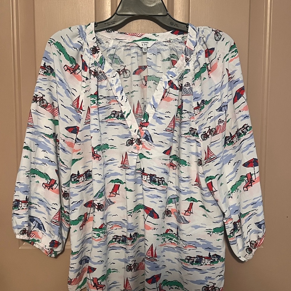 crown & ivy Nautical Print Women's Blouse